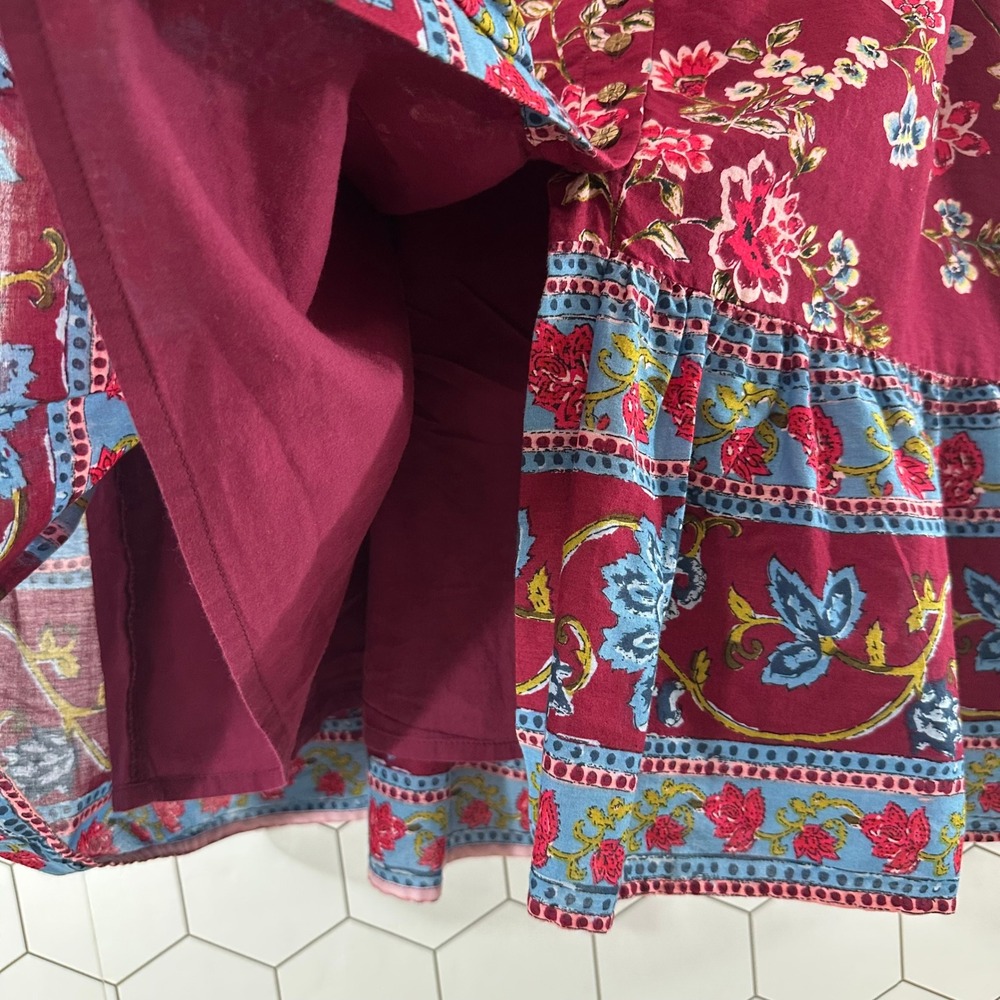 Sundance Womens XL Burgundy Floral Cotton Button Front Midi Skirt with Pockets - Picture 5 of 9